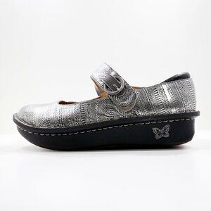 Alegria Paloma Silver Leather Slip Resistant Mary Jane Clogs - 9/EU 39